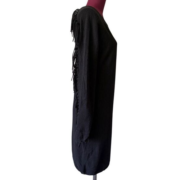 Neiman Marcus Cashmere Dress size M Black Fringe Long Sleeve Knee Length - Picture 8 of 8